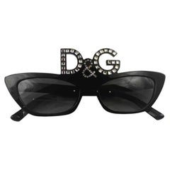 Dolce 
Gabbana Black Plastic Sunglasses With Embellished Crystals DG Logo