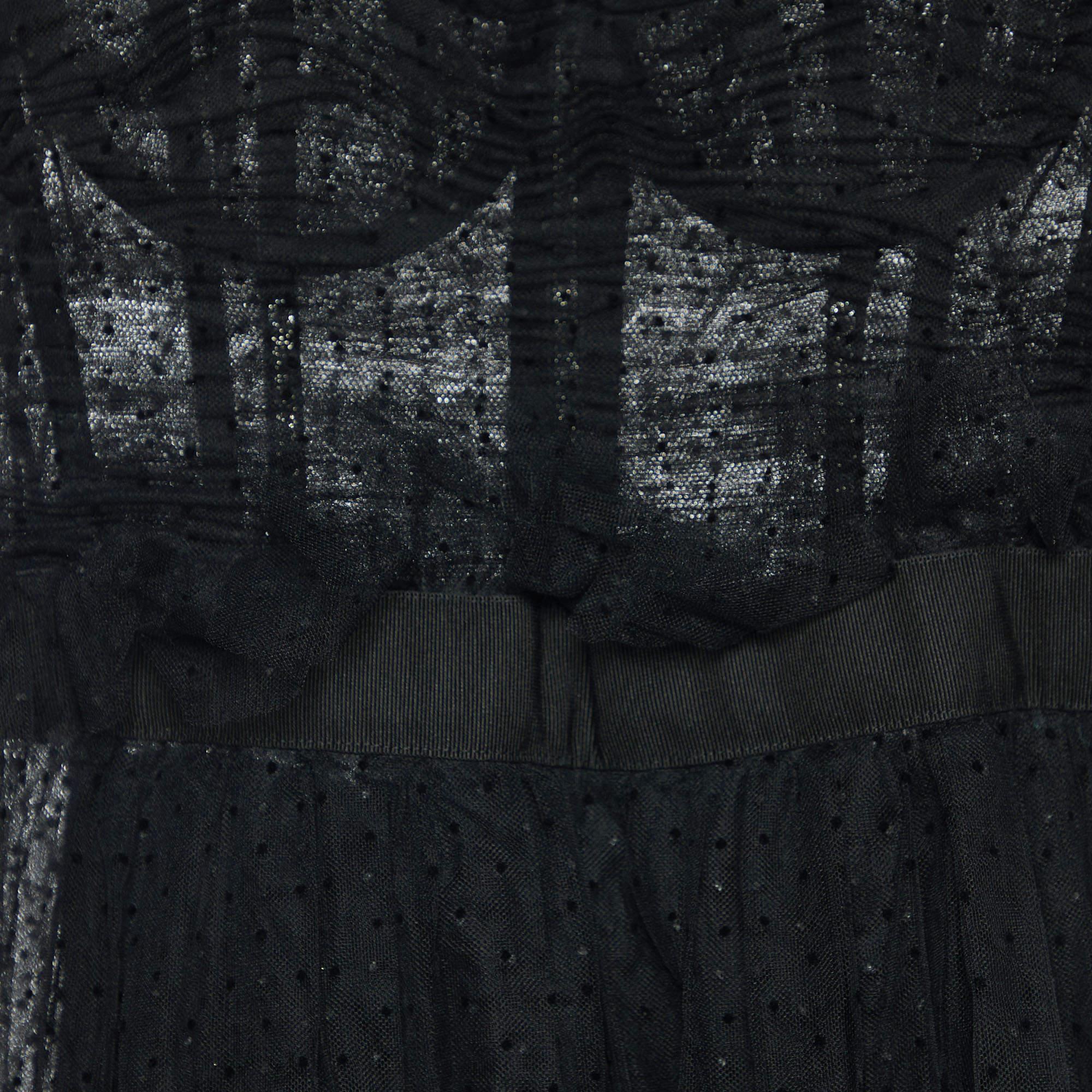 Dolce & Gabbana Black Plumetis Tulle Ruched Midi Dress L In Good Condition In Dubai, Al Qouz 2