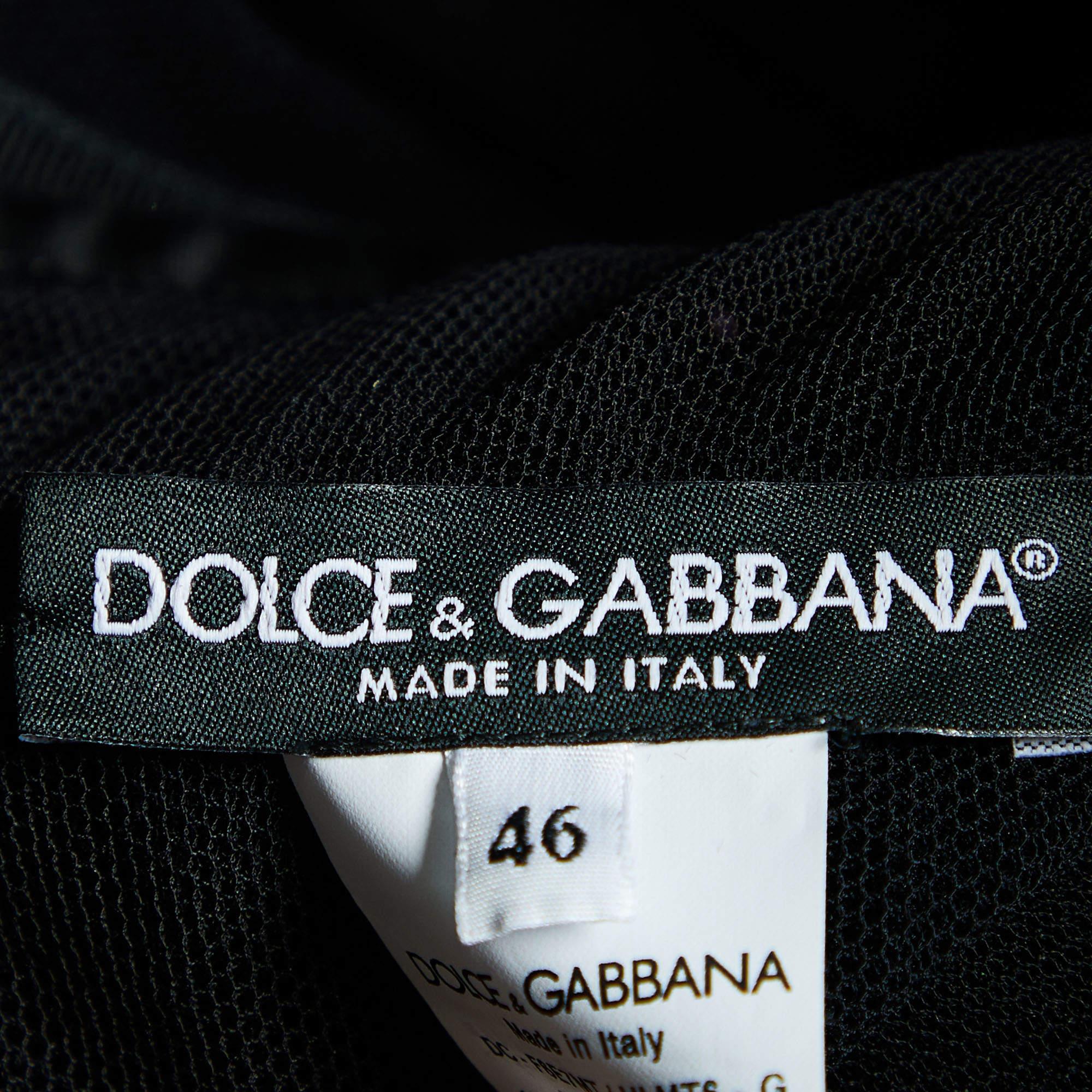 Women's Dolce & Gabbana Black Plumetis Tulle Ruched Midi Dress L