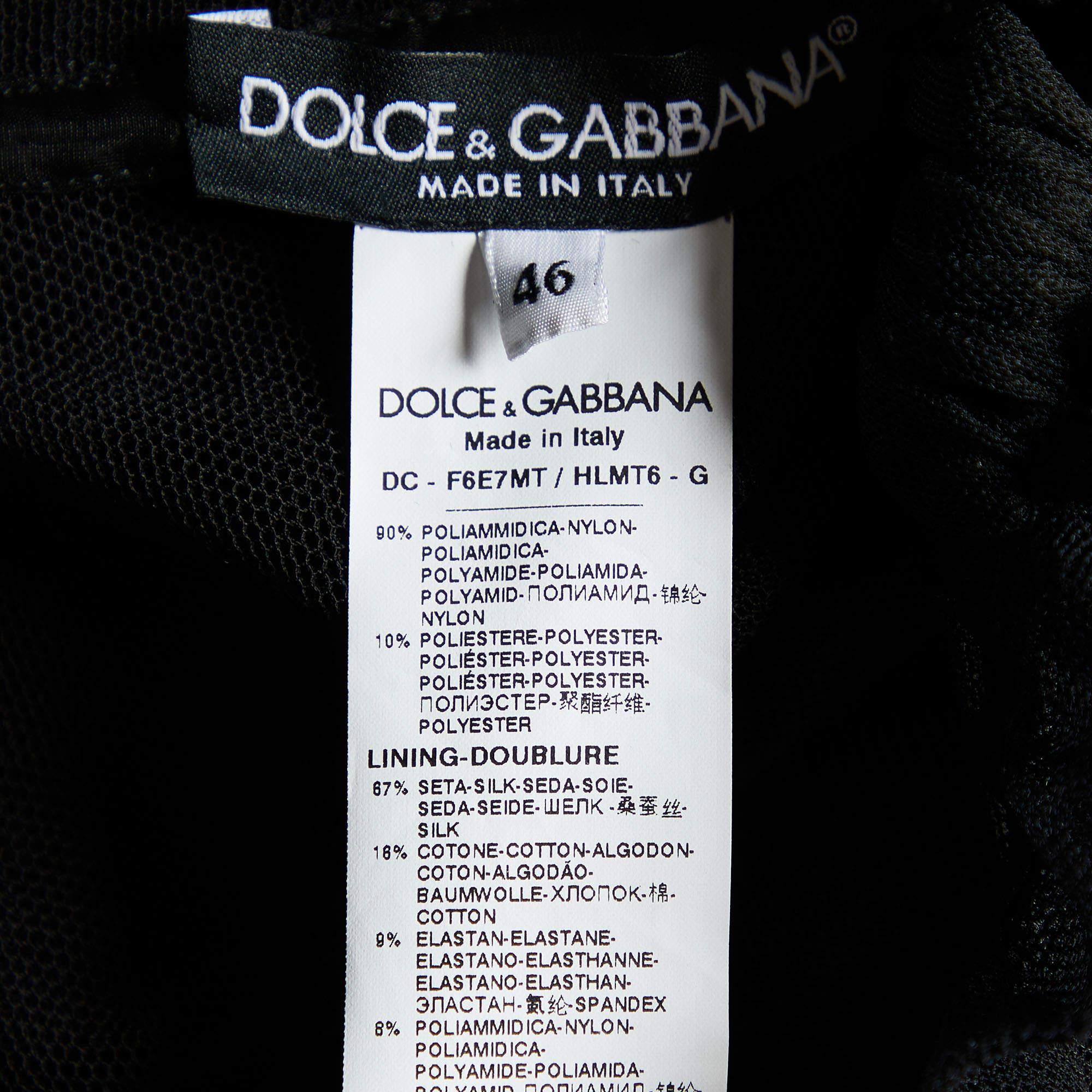 Dolce & Gabbana Black Plumetis Tulle Ruched Midi Dress L 1