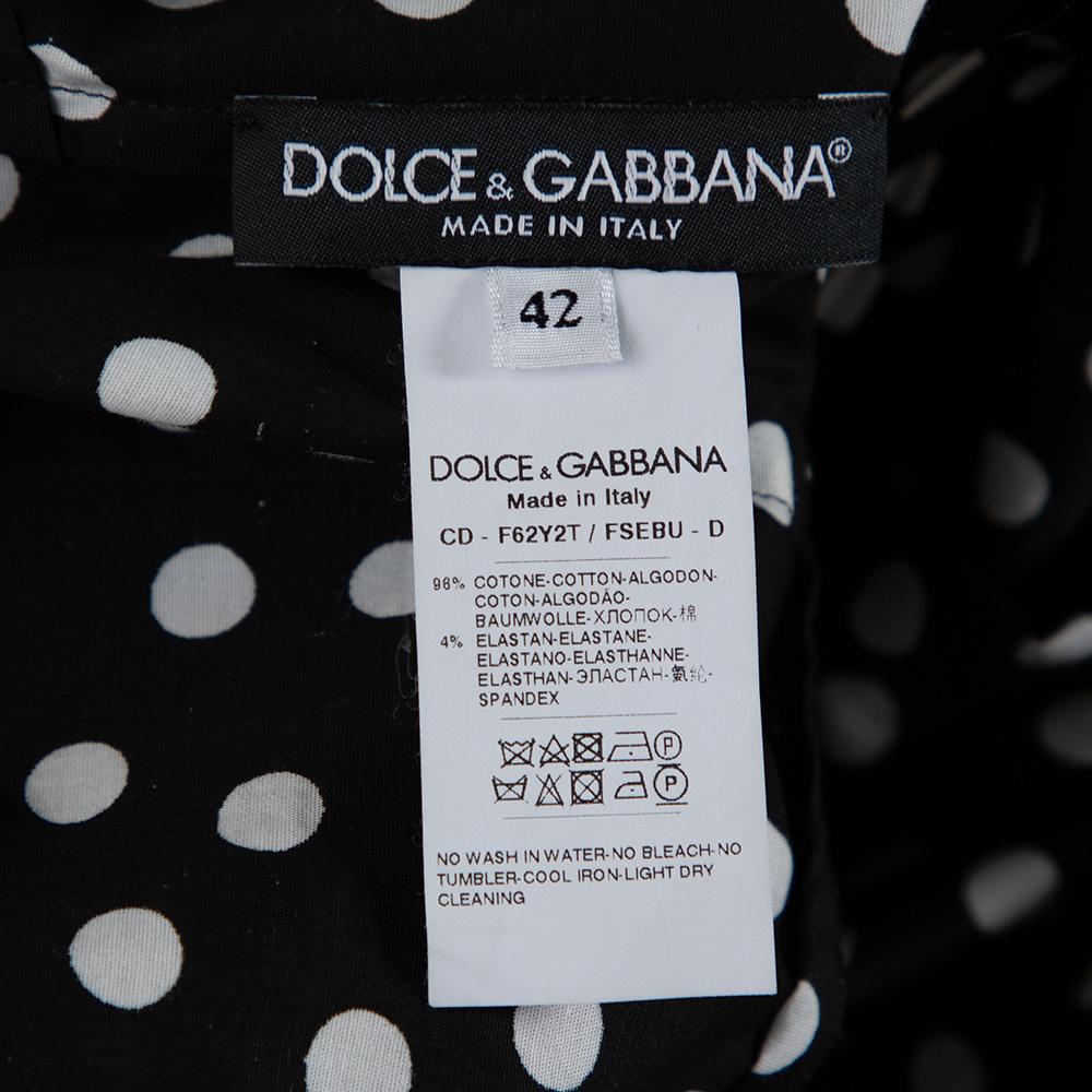 Women's Dolce & Gabbana Black Pois Print Cotton Tiered Maxi Dress M