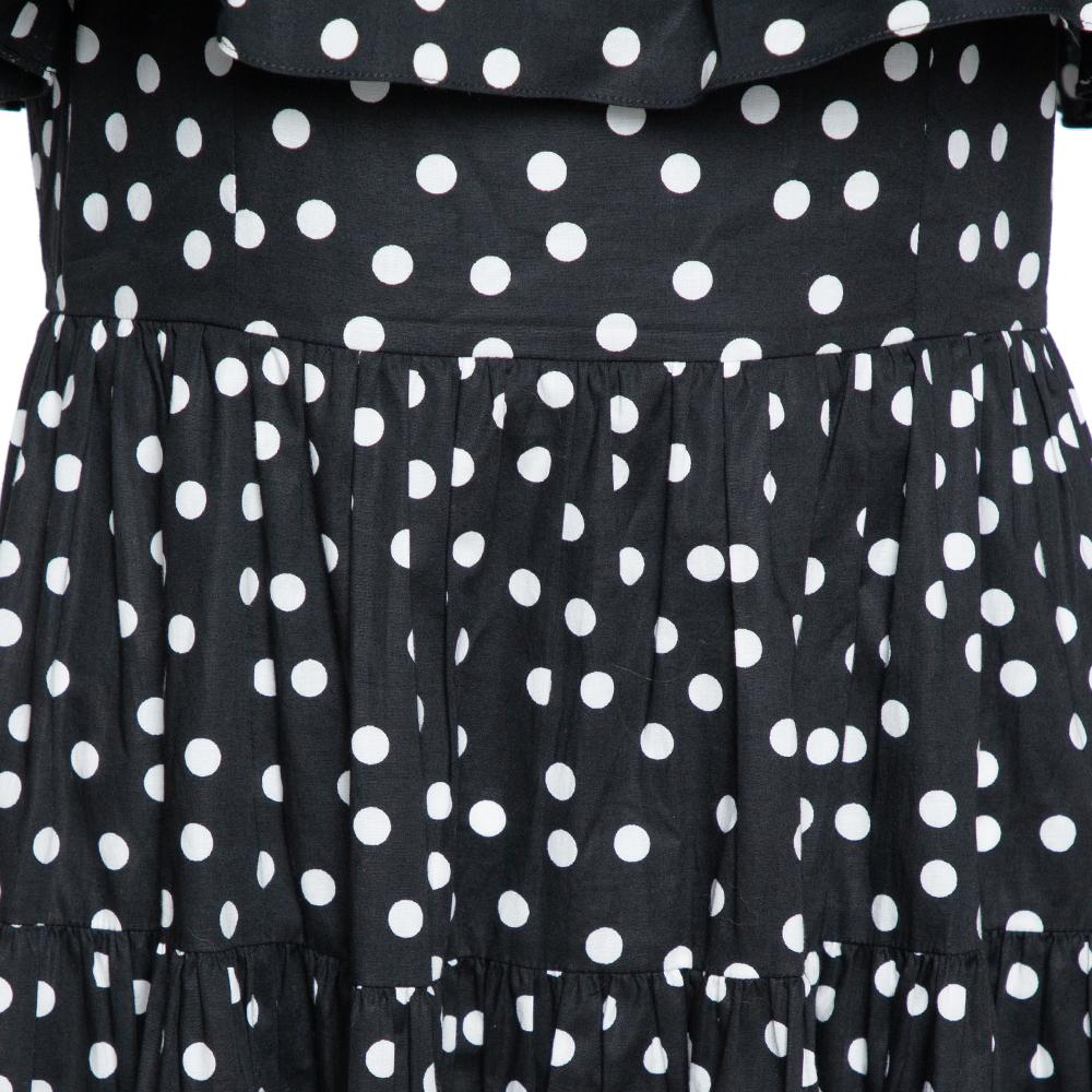 Dolce & Gabbana Black Pois Print Cotton Tiered Maxi Dress M 1