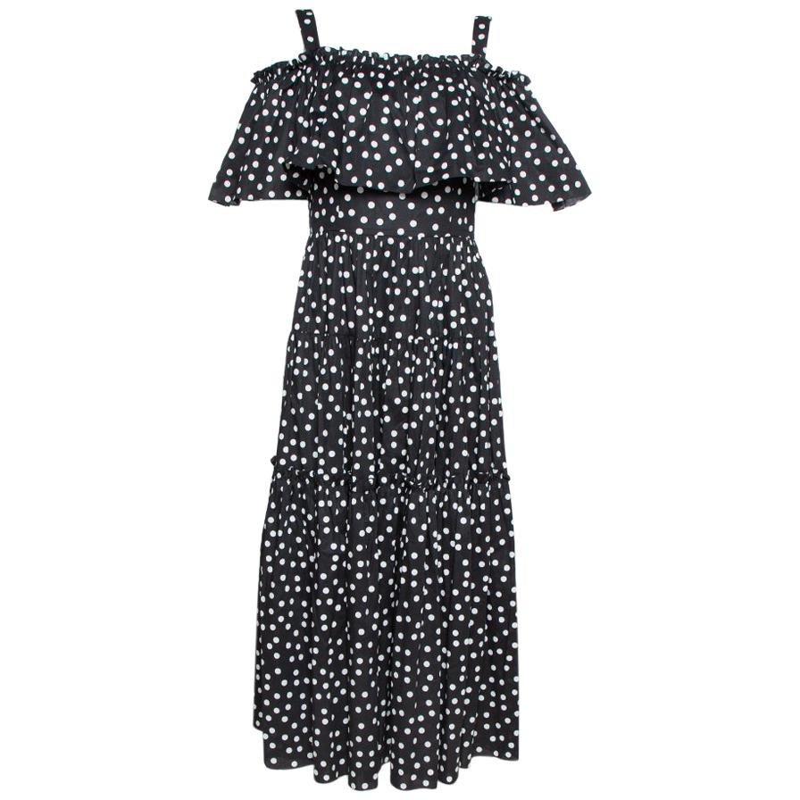 Dolce & Gabbana Black Pois Print Cotton Tiered Maxi Dress M