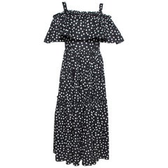 Dolce & Gabbana Black Pois Print Cotton Tiered Maxi Dress M