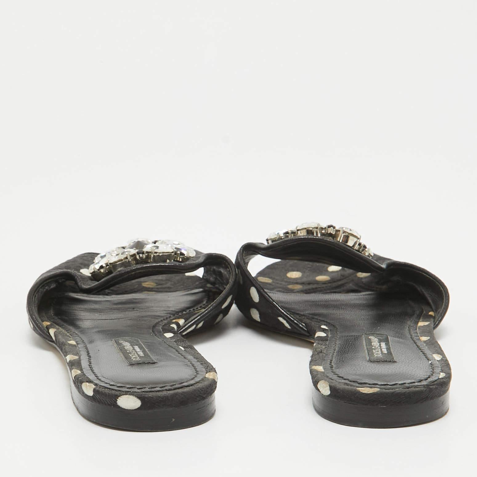 Dolce & Gabbana Black Polka Dot Canvas Bianca Flat Slides Size 37 1