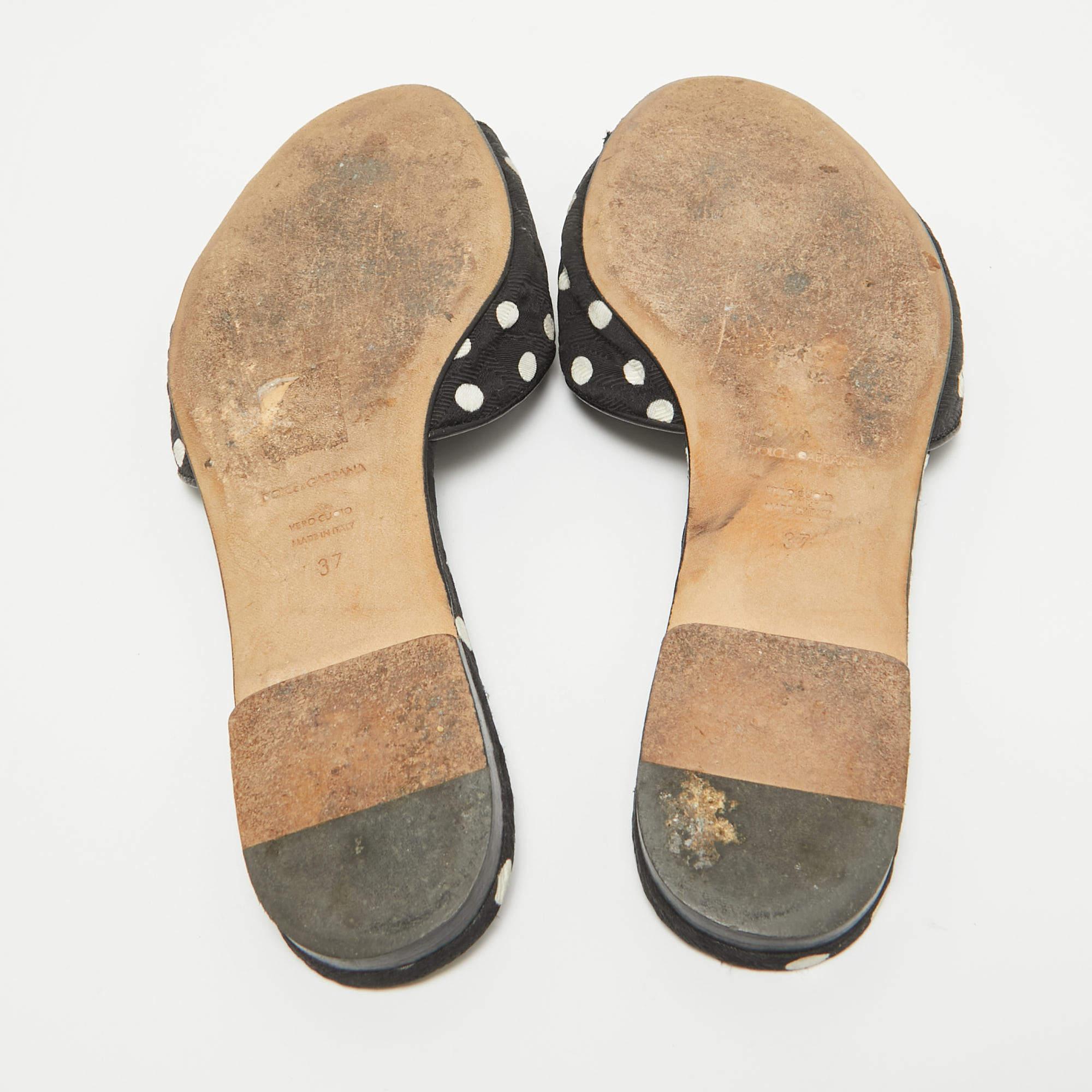 Dolce & Gabbana Black Polka Dot Canvas Bianca Flat Slides Size 37 2