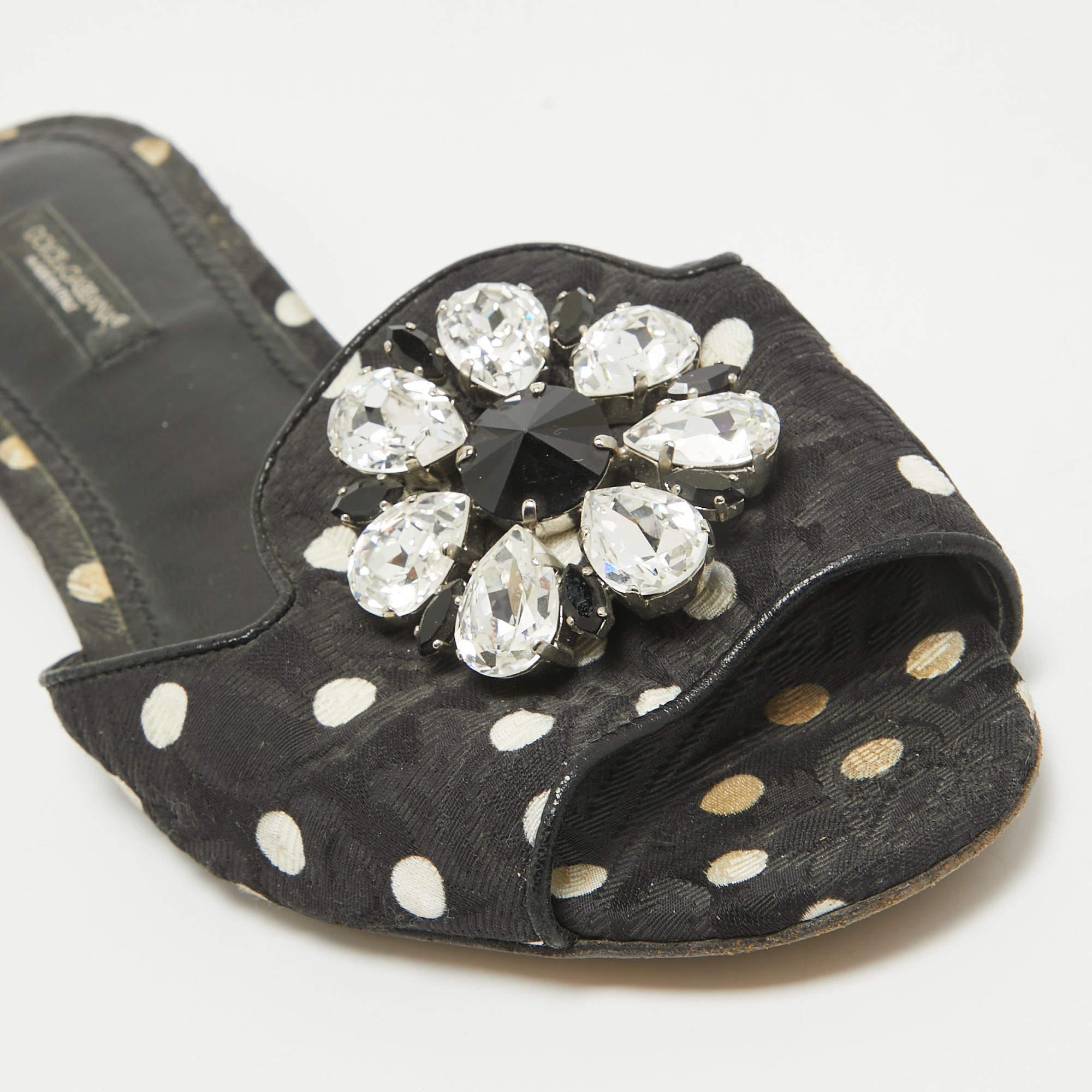 Dolce & Gabbana Black Polka Dot Canvas Bianca Flat Slides Size 37 4