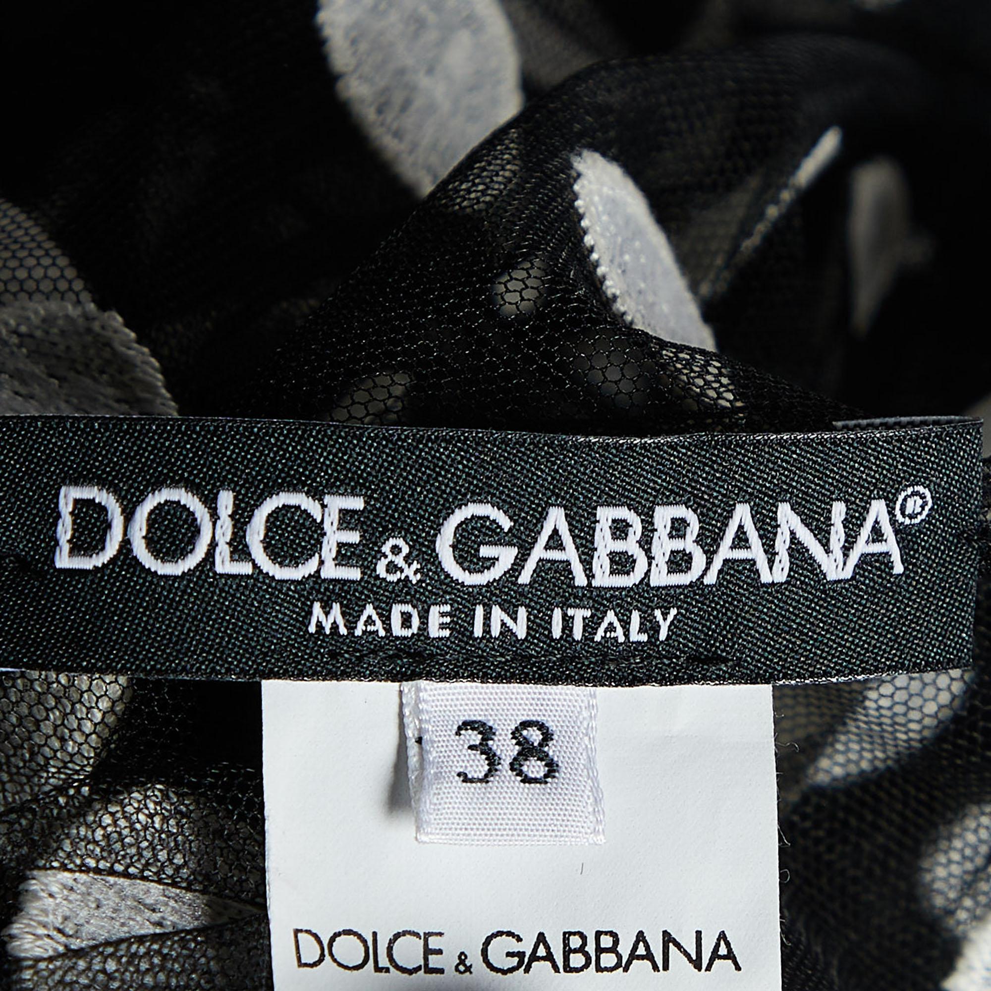 Dolce & Gabbana Schwarzes gerafftes Kleid aus besticktem Tüll mit gepunkteten Punkten S Damen im Angebot