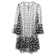 Dolce & Gabbana Black Polka Dot Embroidered Tulle Ruffled Dress S