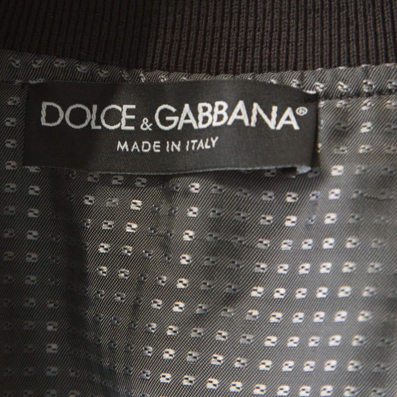 Dolce & Gabbana Black Polka Dot Embroidered Zip Front Bomber Jacket L In Good Condition For Sale In Dubai, Al Qouz 2