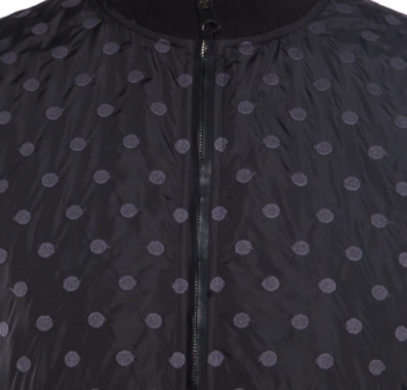 Dolce & Gabbana Schwarze gepunktete bestickte Bomberjacke mit Reißverschluss vorne, L Herren im Angebot