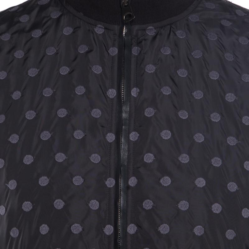 Dolce & Gabbana Black Polka Dot Embroidered Zip Front Bomber Jacket L In Good Condition In Dubai, Al Qouz 2