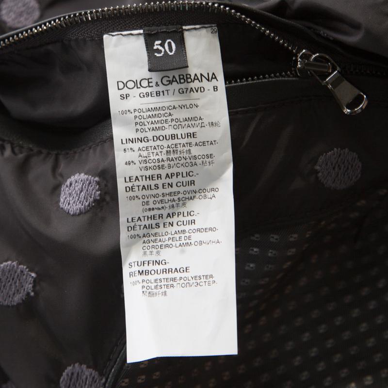Men's Dolce & Gabbana Black Polka Dot Embroidered Zip Front Bomber Jacket L