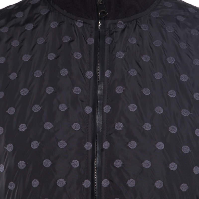 Dolce & Gabbana Black Polka Dot Embroidered Zip Front Bomber Jacket L For Sale 1
