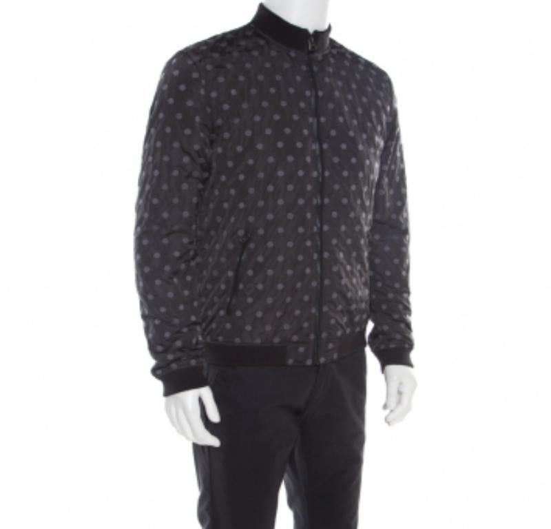 Dolce & Gabbana Schwarze gepunktete bestickte Bomberjacke mit Reißverschluss vorne, L im Angebot 2