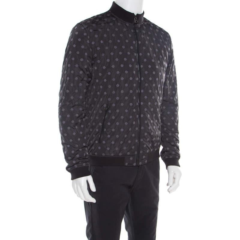 Dolce & Gabbana Black Polka Dot Embroidered Zip Front Bomber Jacket L For Sale 2