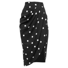 Dolce & Gabbana Black Polka Dot Print Crepe Draped Skirt XS