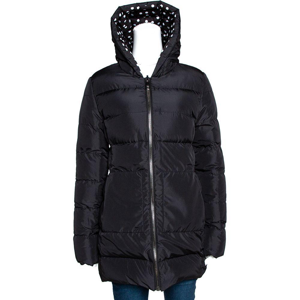 Dolce & Gabbana Black Polka Dot Print Quilted Nylon Hooded Fitted Down Jacket IT In New Condition In Dubai, Al Qouz 2