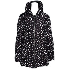 Dolce & Gabbana Black Polka Dot Print Quilted Nylon Hooded Fitted Down Jacket IT