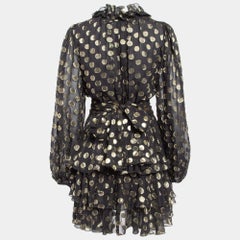 Dolce & Gabbana Black Polka Dot Silk Brocade Tie-Up Waist Mini Dress M
