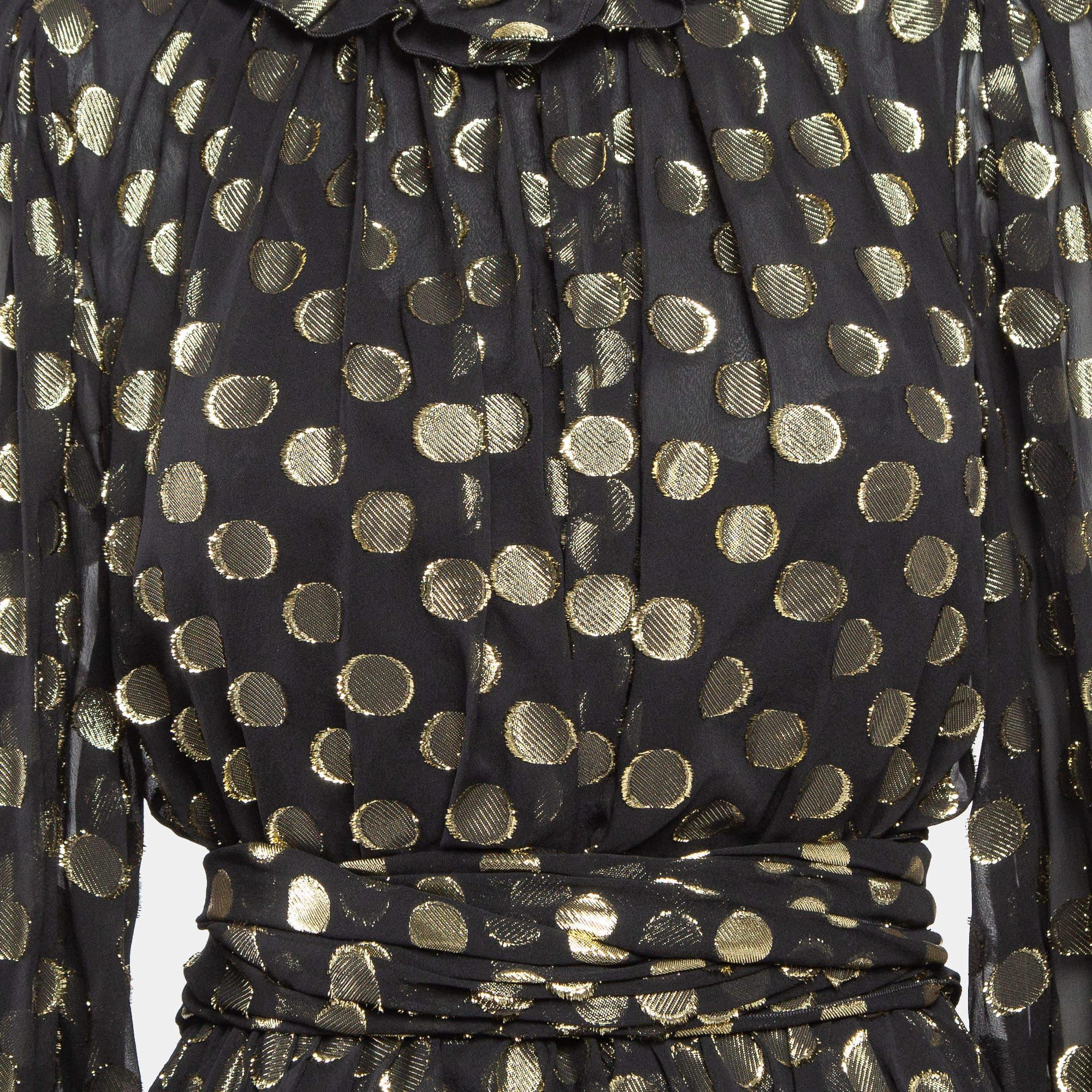 Dolce & Gabbana Black Polka Dot Silk Brocade Tie-Up Waist Mini Dress M In Good Condition For Sale In Dubai, Al Qouz 2