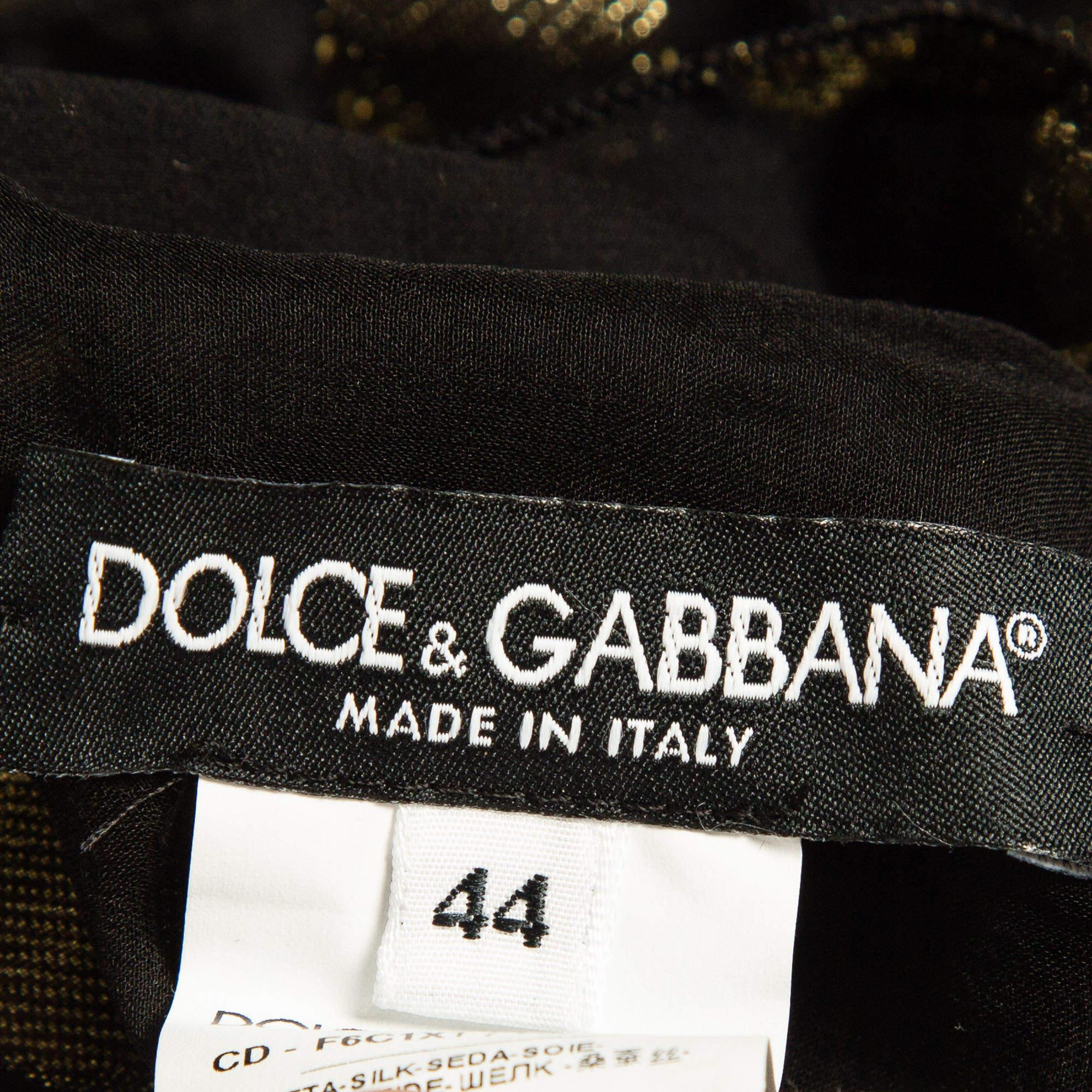 Women's Dolce & Gabbana Black Polka Dot Silk Brocade Tie-Up Waist Mini Dress M For Sale