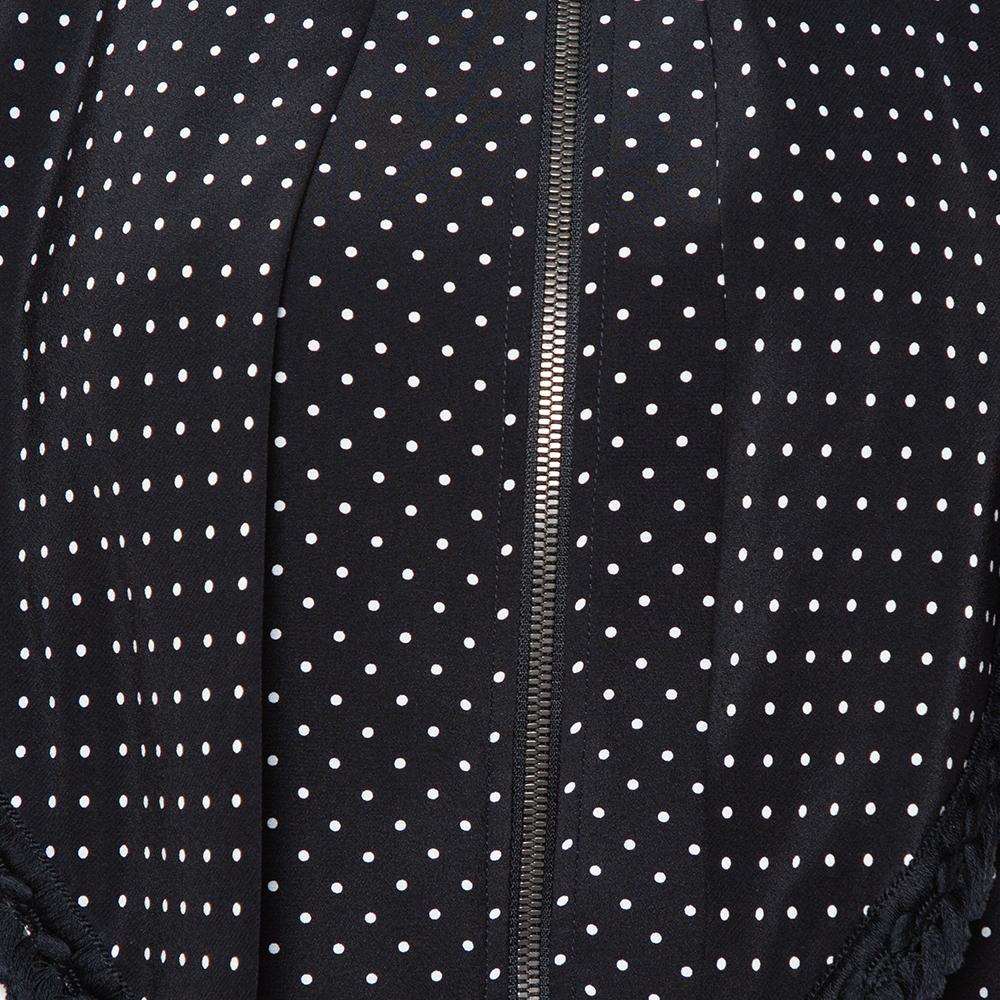 Dolce & Gabbana Black Polka Dot Silk Detachable Cape Overlay Bomber Jacket S 2