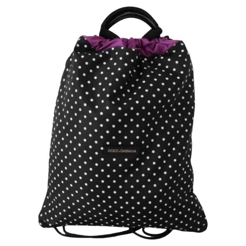 Dolce & Gabbana Black Polka Dots Ladies Backpack Bag Drawstring Closure Travel For Sale