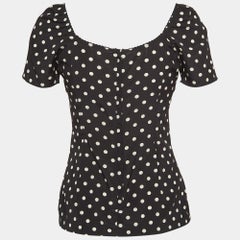 Dolce & Gabbana Black Polka Dots Print Silk Sweetheart Neck Top S