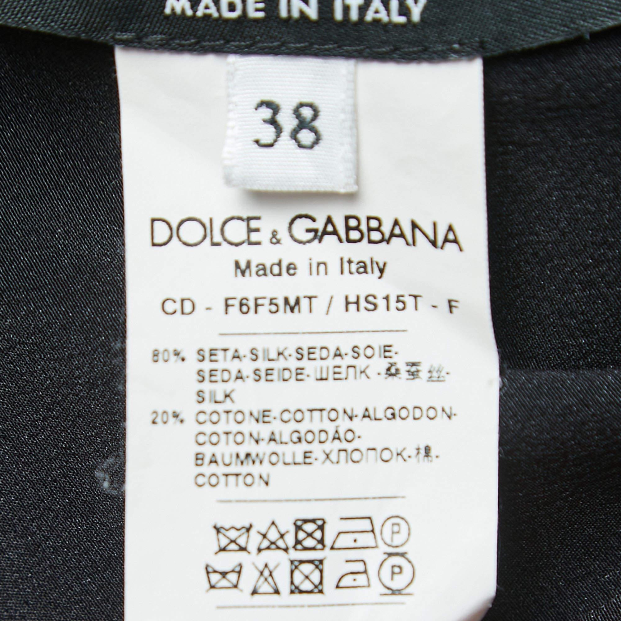 Women's Dolce & Gabbana Black Polka Dotted Silk Blend Velvet Trim Pleated Midi Dress S