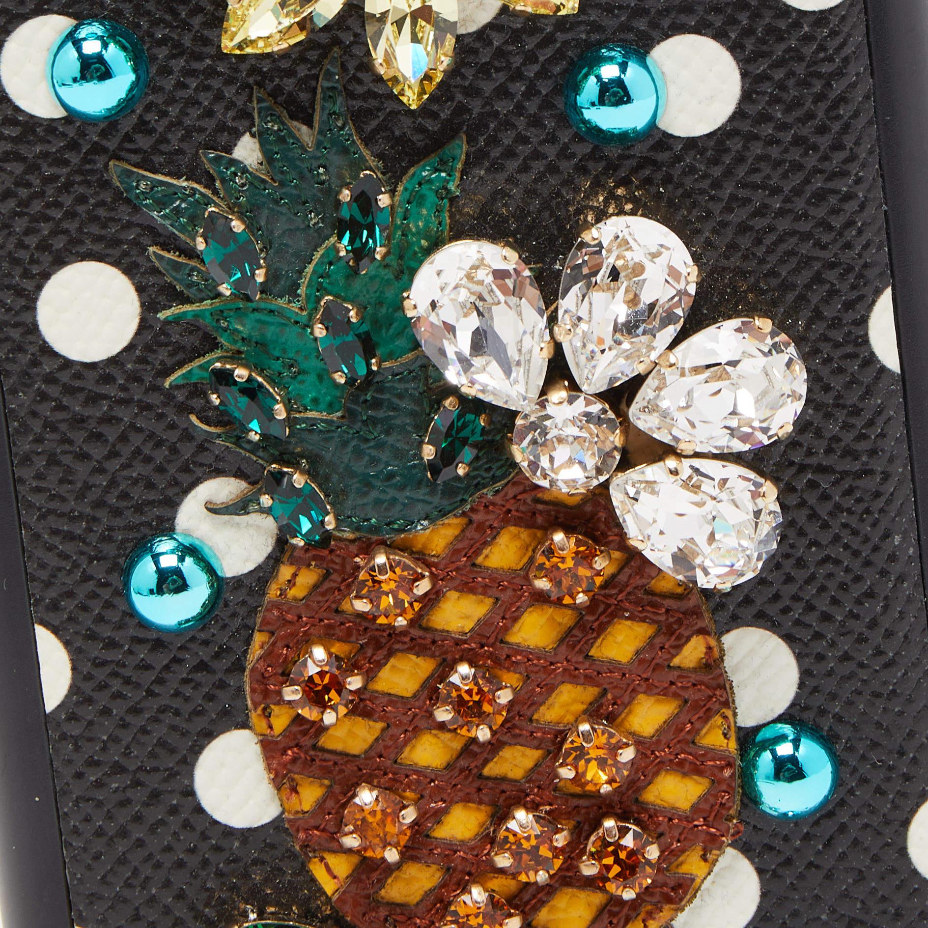 Dolce & Gabbana Schwarzes iPhone 7 Plus Etui aus Leder mit Polkadot-Kristallverzierung und Kristallverzierung im Angebot 1