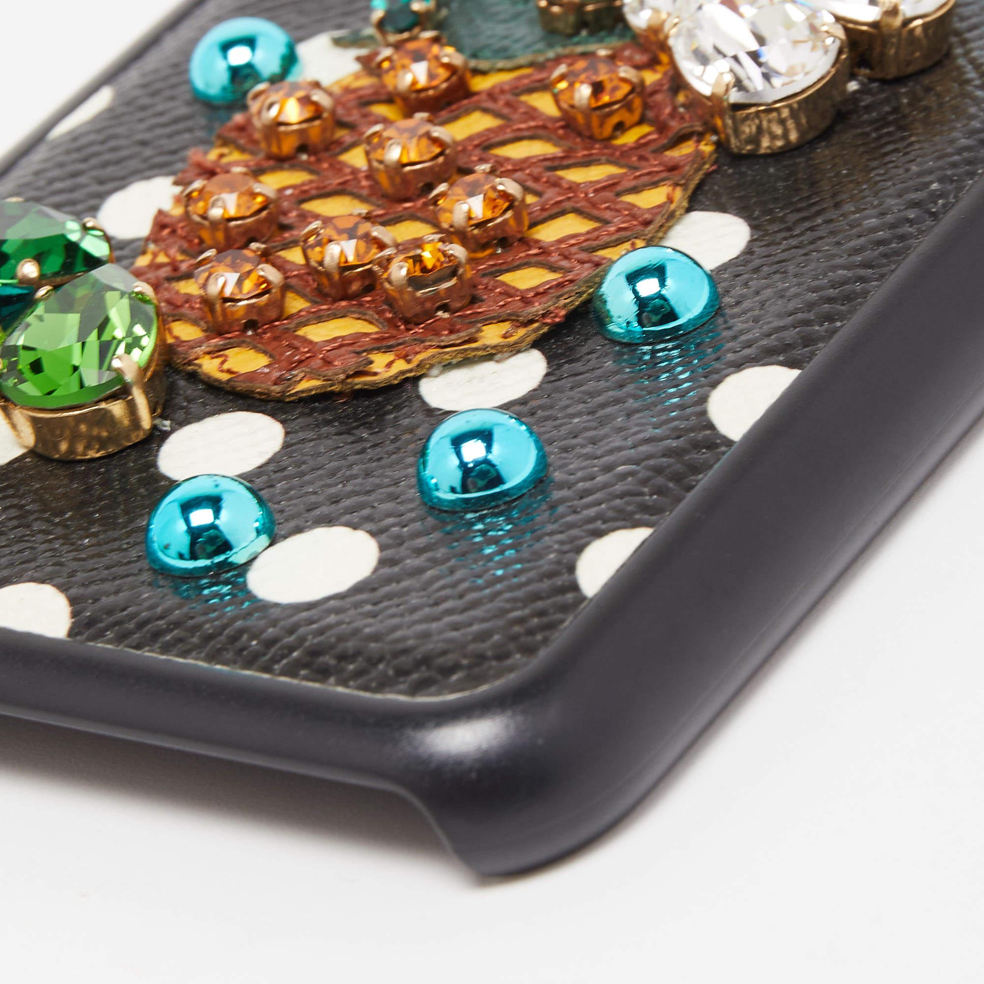 Dolce & Gabbana Black Polkadot Crystal Embellished Leather iPhone 7 Plus Case For Sale 2
