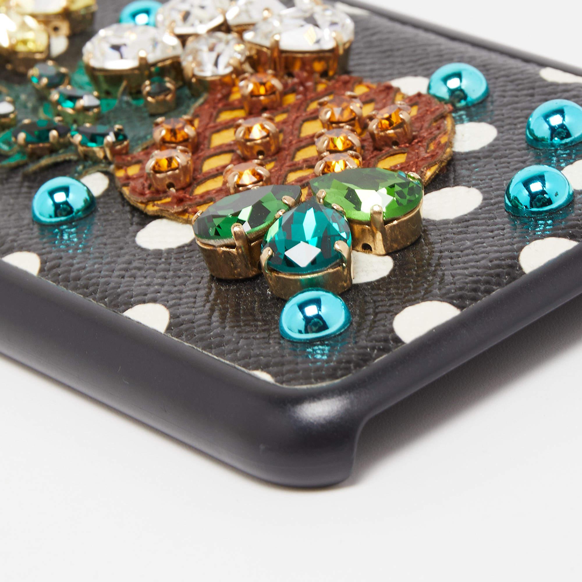 Dolce & Gabbana Étui pour iPhone 7 Plus en cuir noir orné de cristaux Polkadot en vente 3