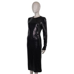 DOLCE & GABBANA black polyamide SEQUIN EMBELLISHED JERSEY MIDI Dress 44 L