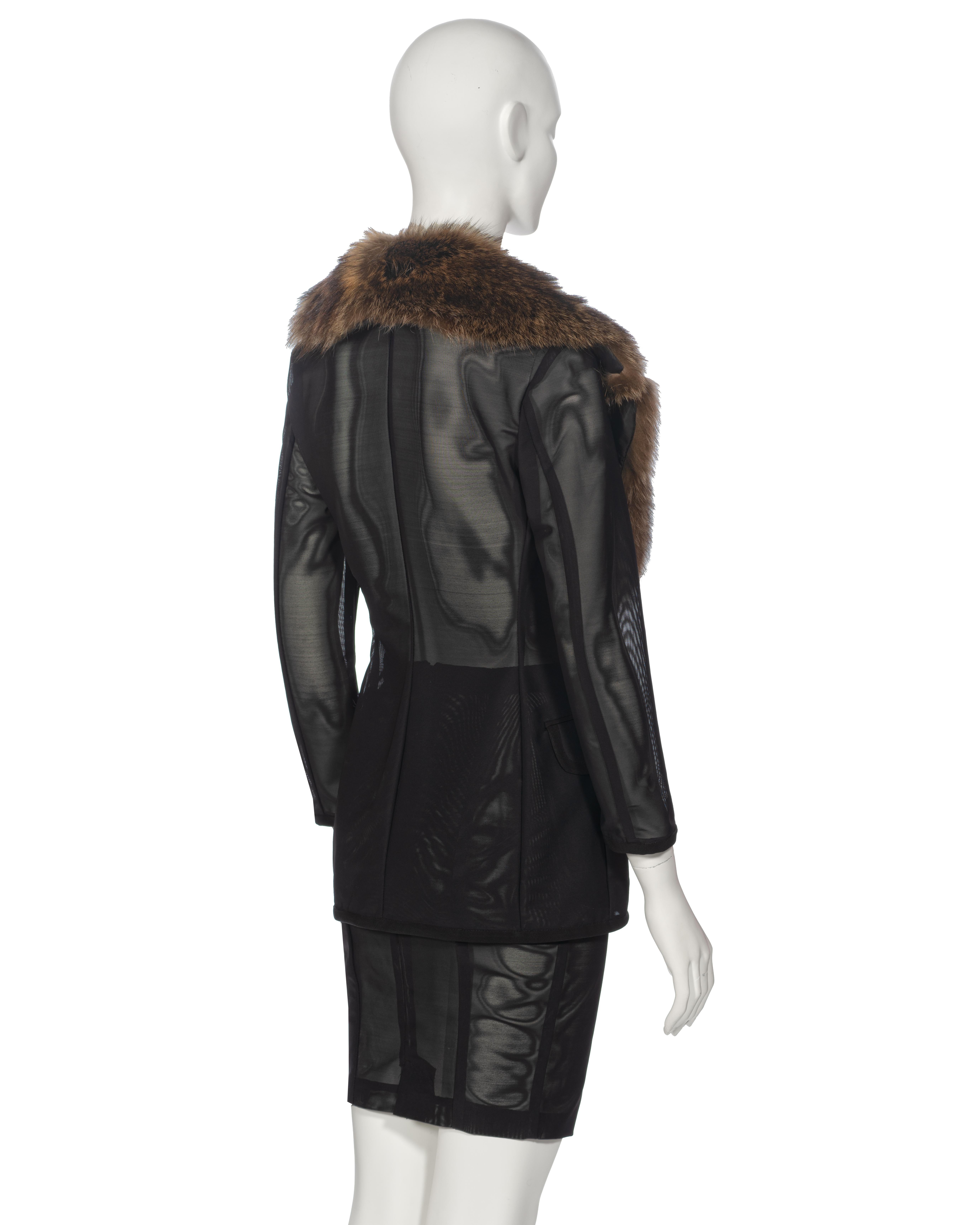 Dolce & Gabbana Black Power Net Skirt Suit with Fur Collar, fw 1995 6