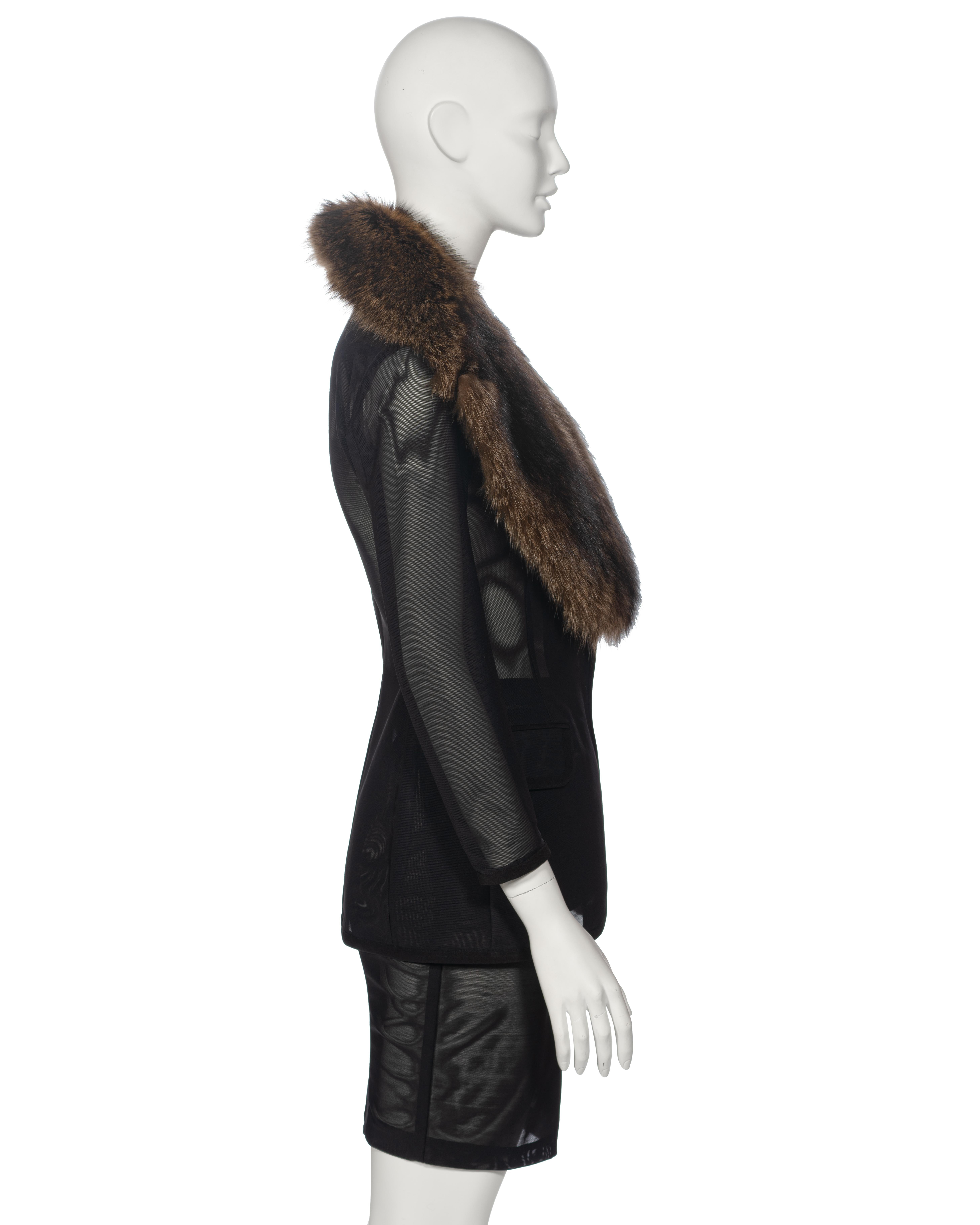 Dolce & Gabbana Black Power Net Skirt Suit with Fur Collar, fw 1995 5
