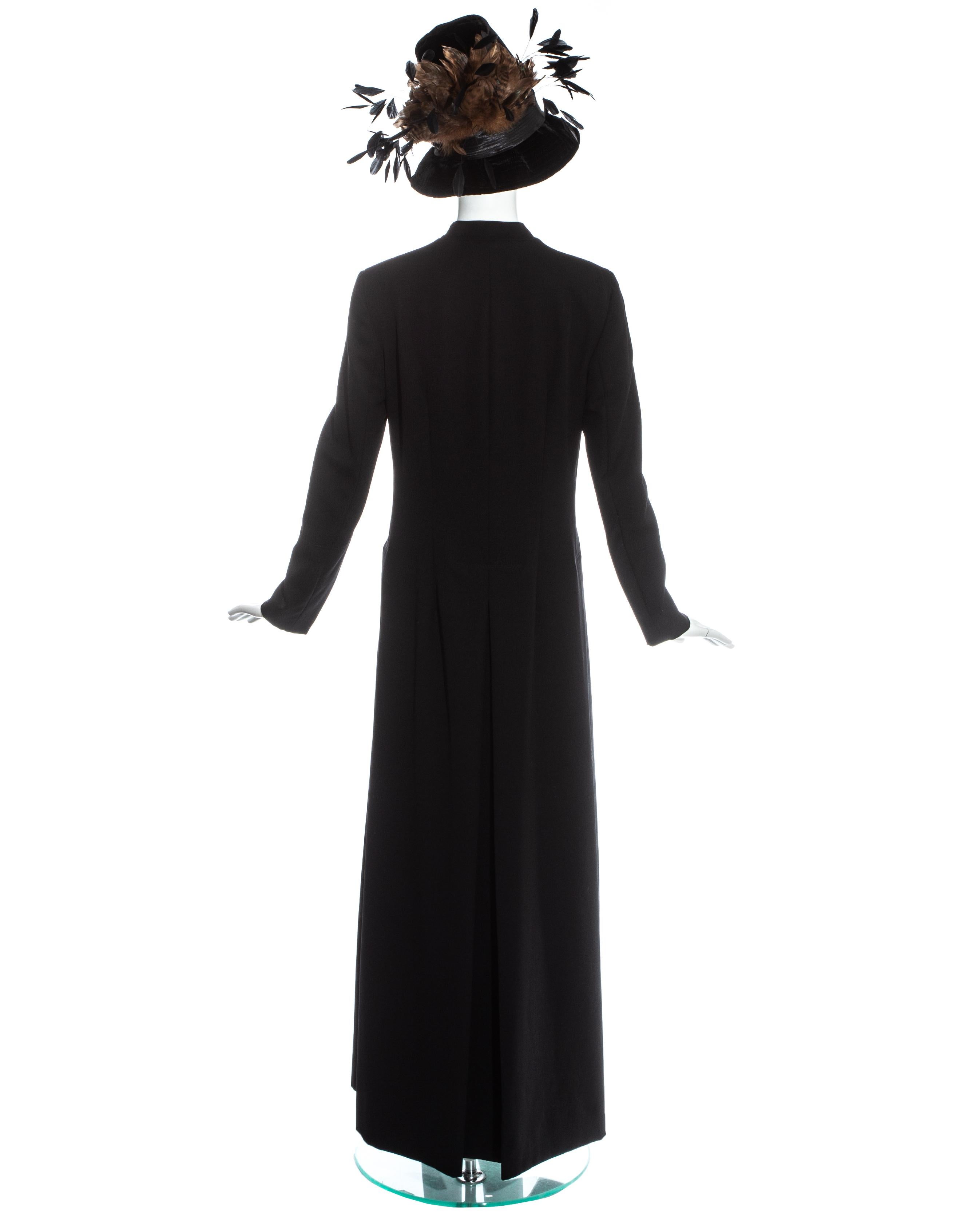 Dolce & Gabbana black priest coat and feathered velvet hat ensemble, fw 1997 For Sale 1