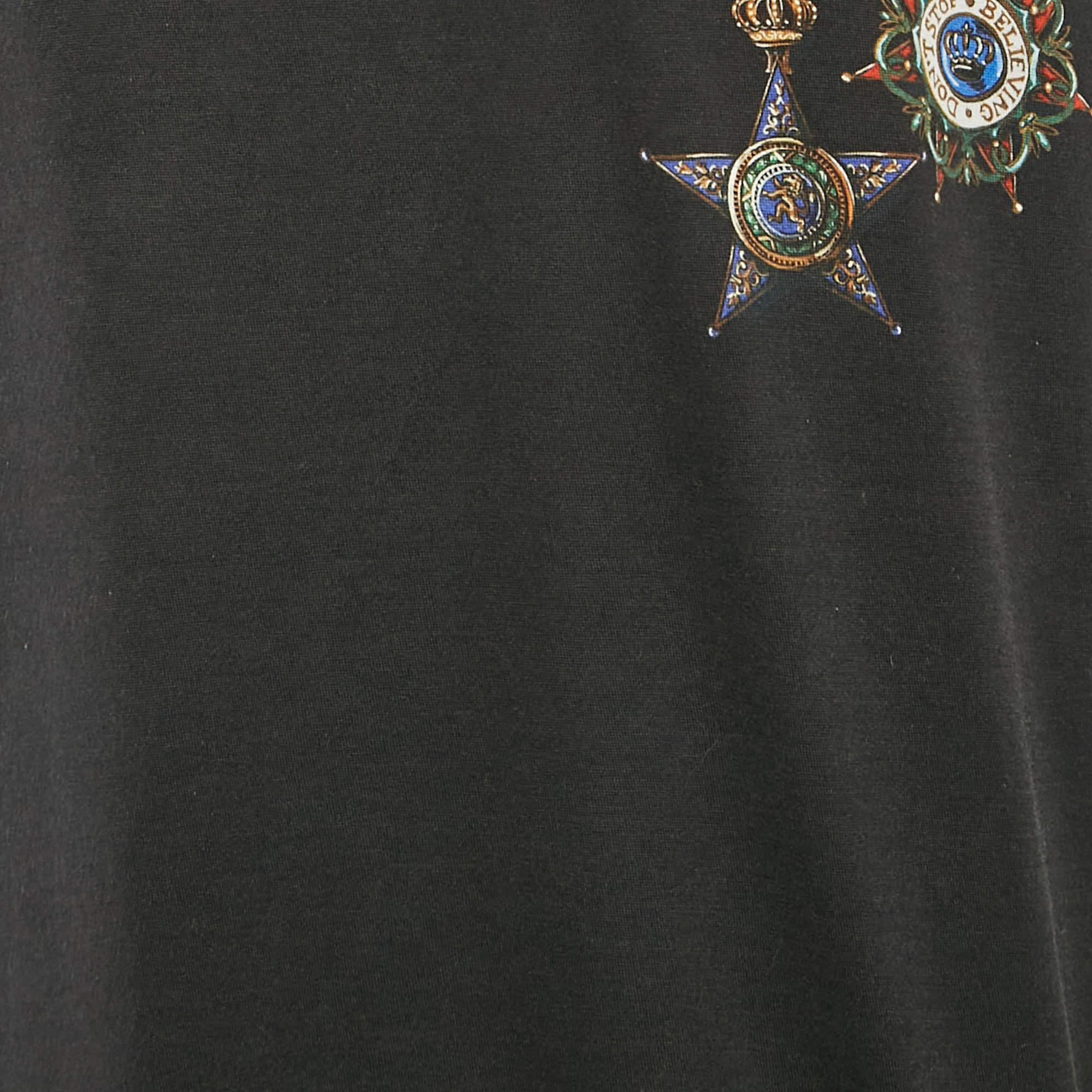 Noir Dolce & Gabbana T-Shirt col rond en coton imprimé noir XXXL