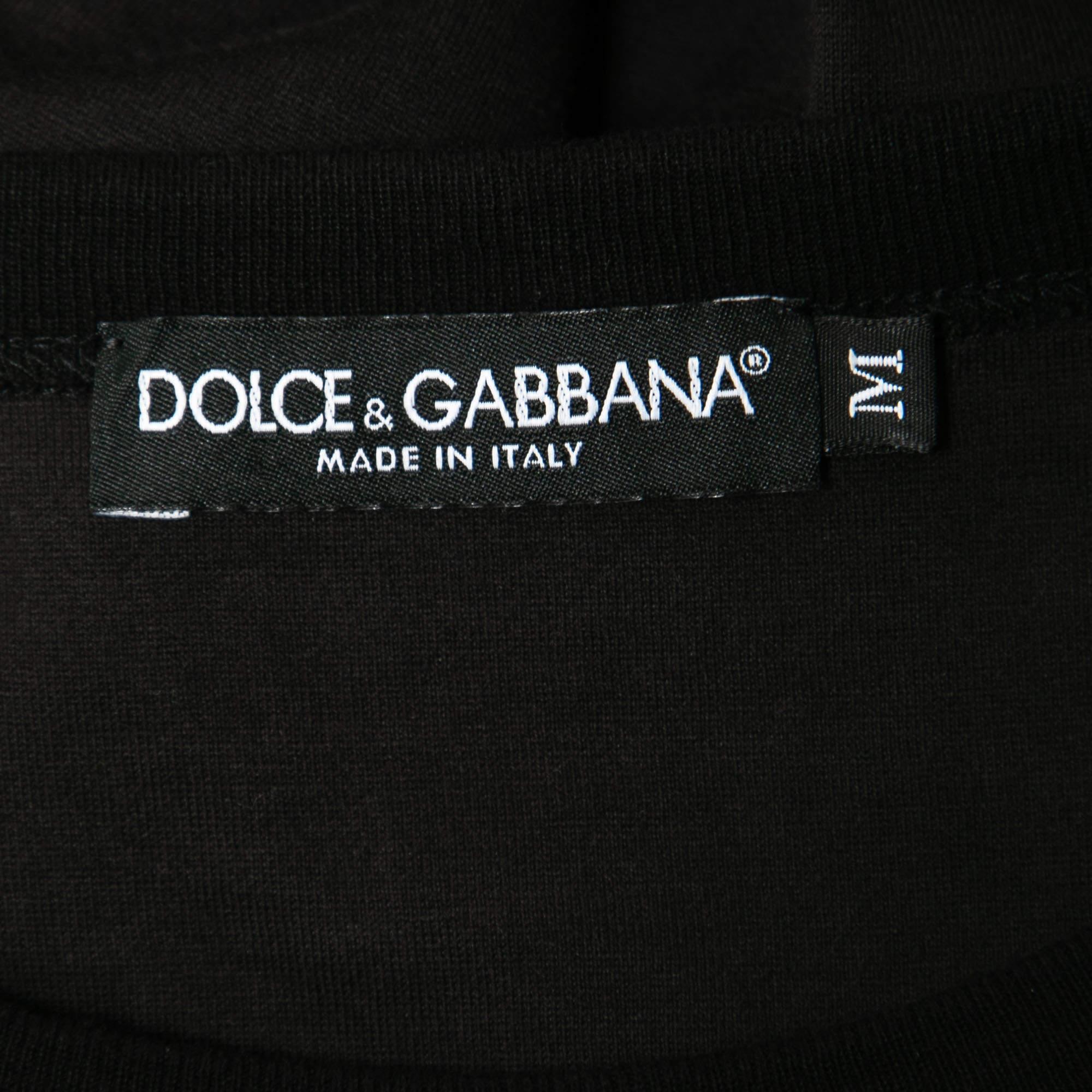 Men's Dolce & Gabbana Black Printed Cotton Short Sleeve T-Shirt M For Sale