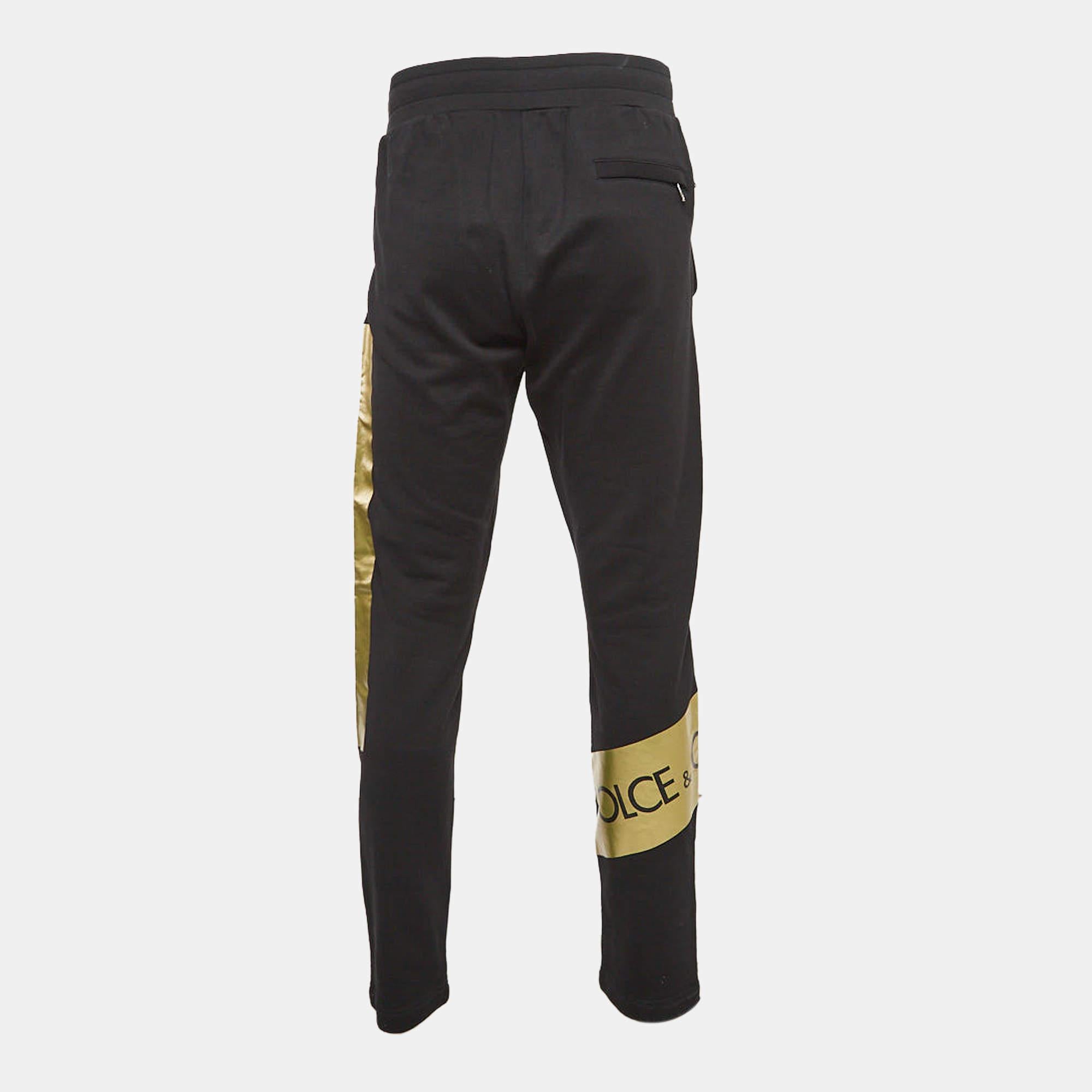 Dolce & Gabbana Black Printed Cotton Track Pants L In Good Condition In Dubai, Al Qouz 2