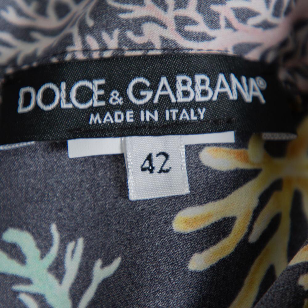 Women's Dolce & Gabbana Black Printed Silk Balloon Sleeve Faux Wrap Top M