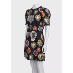 Dolce & Gabbana Black Printed Silk-Blend Lined Dress - Size L