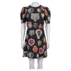 Dolce & Gabbana Black Printed Silk-Blend Lined Dress - Size L