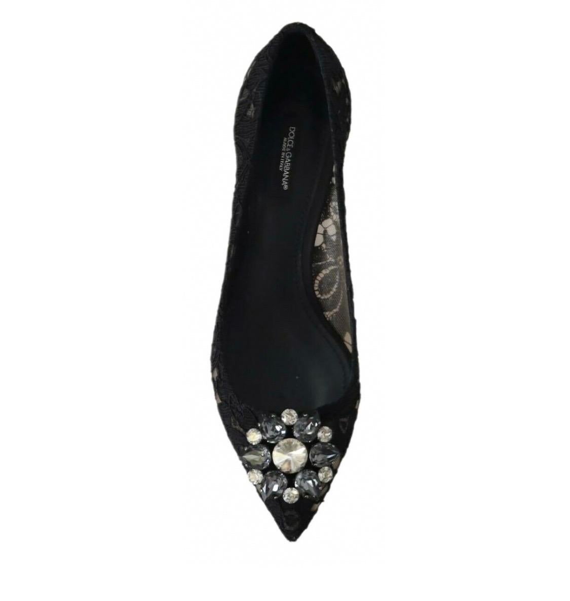 Women's Dolce & Gabbana black  PUMP lace shoes with jewel
detail on the top heels 