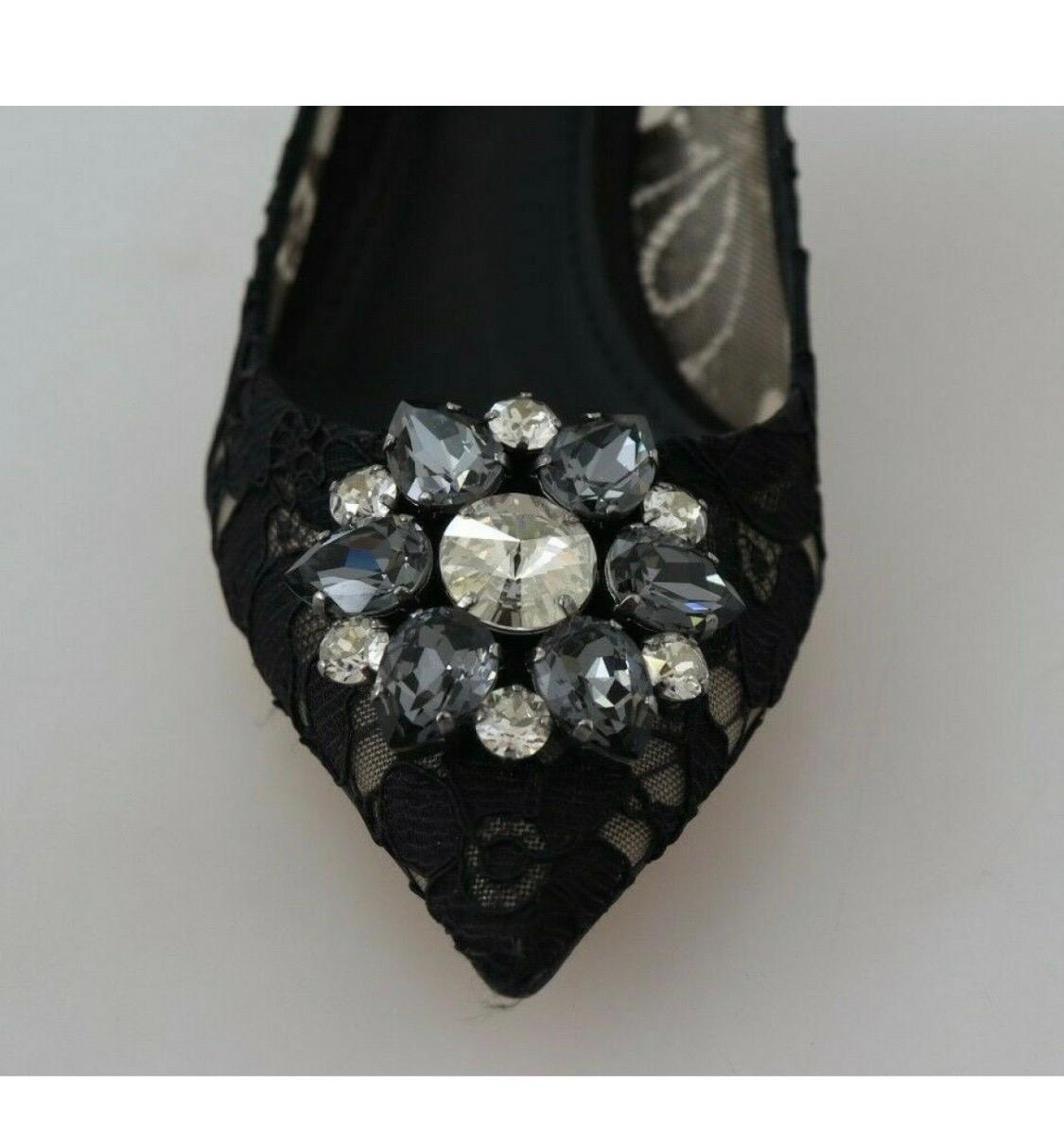 Dolce & Gabbana black  PUMP lace shoes with jewel
detail on the top heels  1