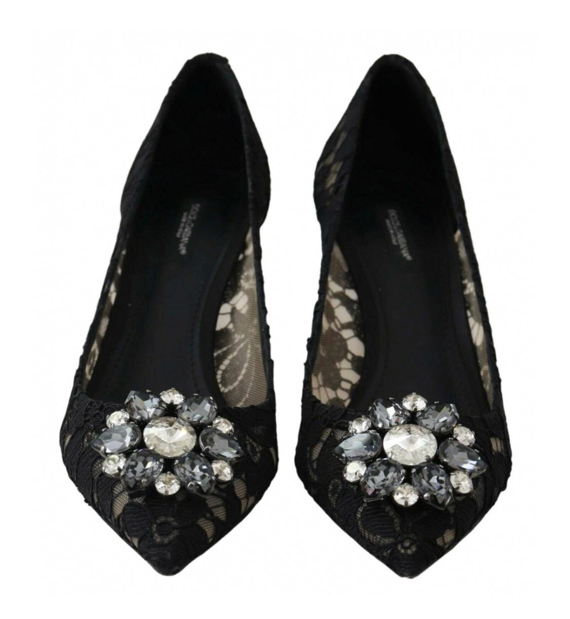 Dolce & Gabbana black  PUMP lace shoes with jewel
detail on the top heels  2