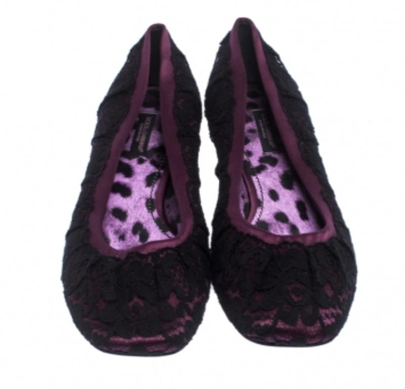 Bailarinas de encaje y raso Dolce & Gabbana Negro/Morado Talla 39 en venta 2