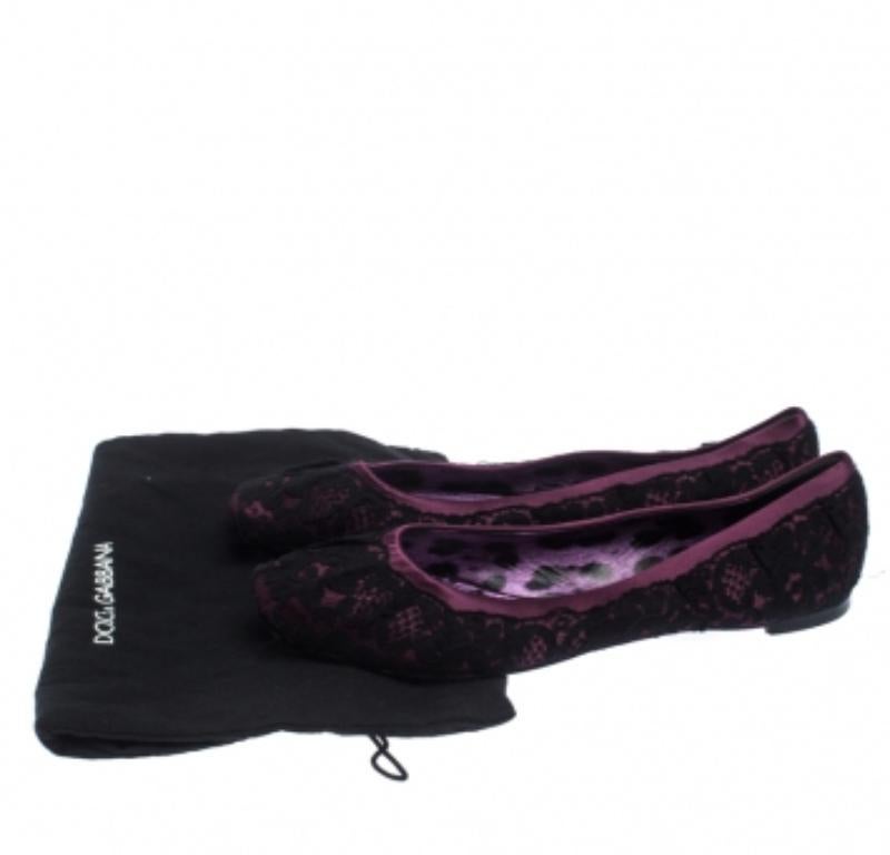 Bailarinas de encaje y raso Dolce & Gabbana Negro/Morado Talla 39 en venta 4