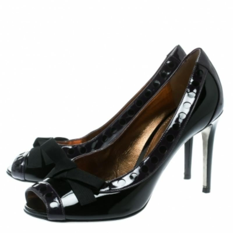 Noir Dolce & Gabbana - Escarpins avec nœud en cuir verni noir/mauve - Taille 40 en vente