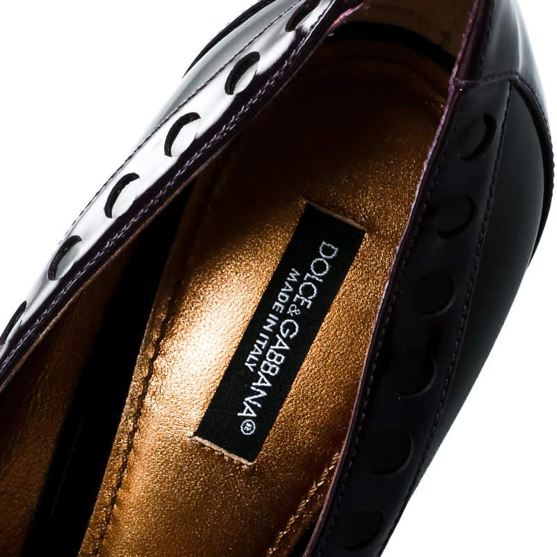 Dolce & Gabbana Black/Purple Patent Leather Peep Toe Bow Pumps Size 40 For Sale 1